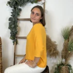 Pull femme maille fine col V « Tendance » - moutarde - taille-unique