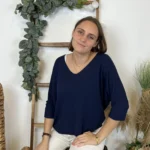 Pull femme maille fine col V « Tendance » - marine - taille-unique