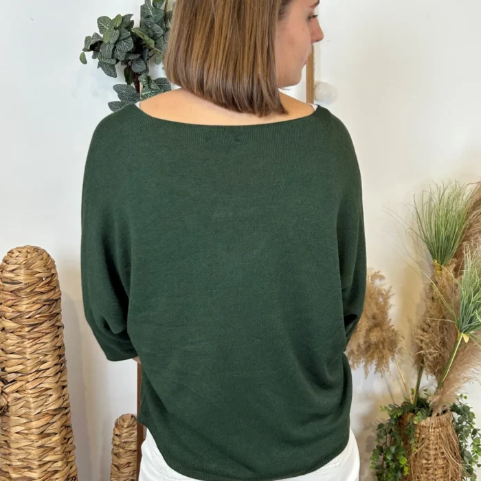 Pull femme maille fine col V « Tendance » - vert-sapin - taille-unique