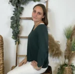 Pull femme maille fine col V « Tendance » - vert-sapin - taille-unique