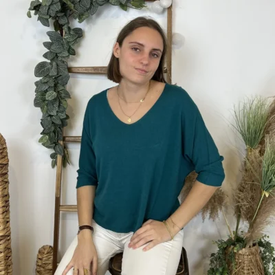 k984- Pull léger Emporium (Tu) - bleu-canard - taille-unique