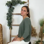 Pull femme maille fine col V « Tendance » - kaki - taille-unique