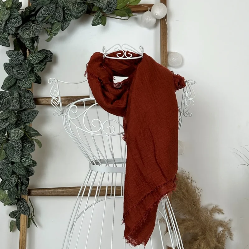 Foulard chèche uni froissé femme - orange-brique - sans-taille