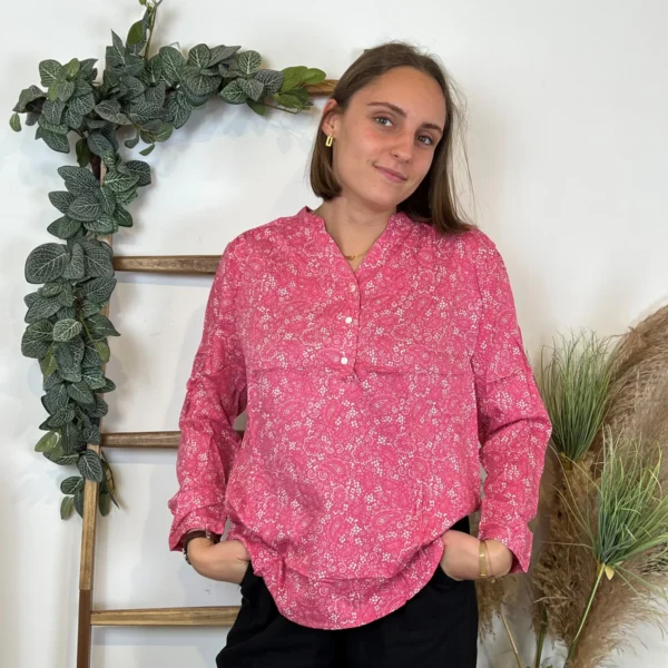 I930- Blouse Melya, imprimé cachemire (T36-T46) - fuchsia - 48