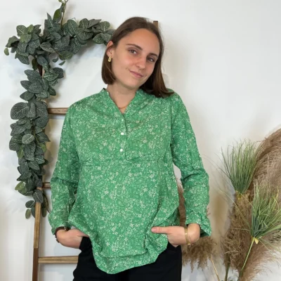 I930- Blouse Melya, imprimé cachemire (T36-T46) - vert-emeraude - 48