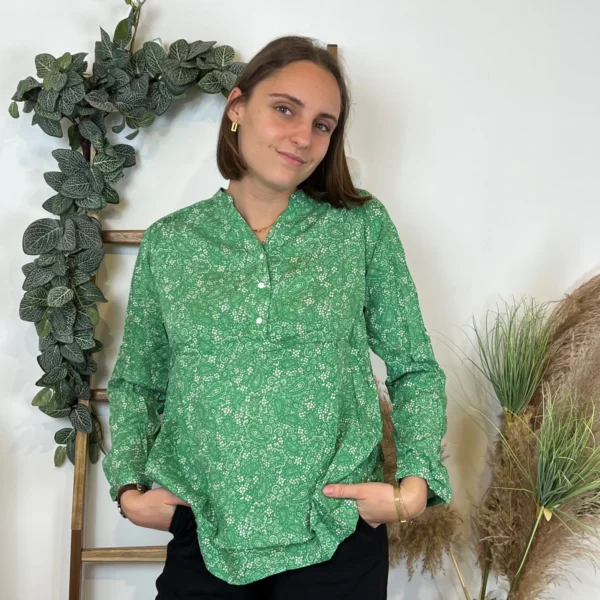 I930- Blouse Melya, imprimé cachemire (T36-T46) - vert-emeraude - 48