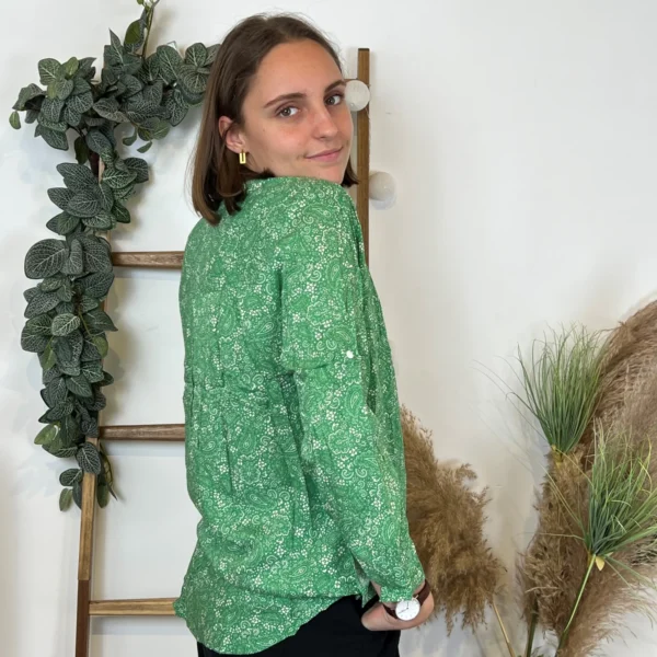 I930- Blouse Melya, imprimé cachemire (T36-T46) - vert-emeraude - 48