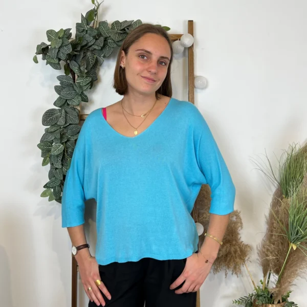 k984- Pull léger Emporium (Tu) - bleu-turquoise - taille-unique