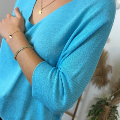 k984- Pull léger Emporium (Tu) - bleu-turquoise - taille-unique
