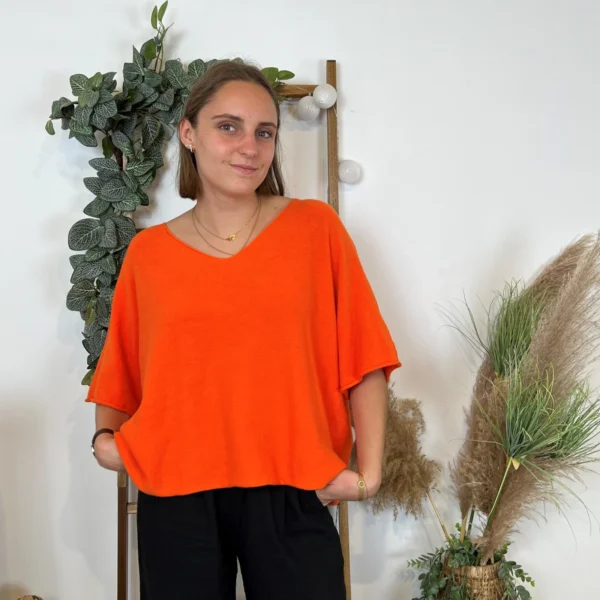 K545- Pull loose Crop-Top (Tu) - orange - taille-unique
