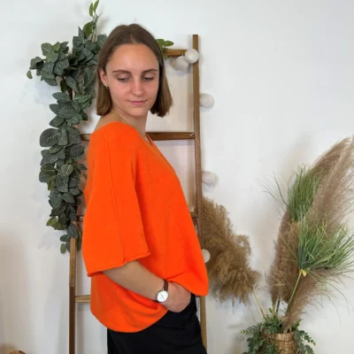 K545- Pull loose Crop-Top (Tu) - orange - taille-unique