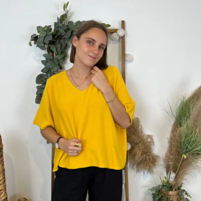K545- Pull loose Crop-Top (Tu) - jaune - taille-unique