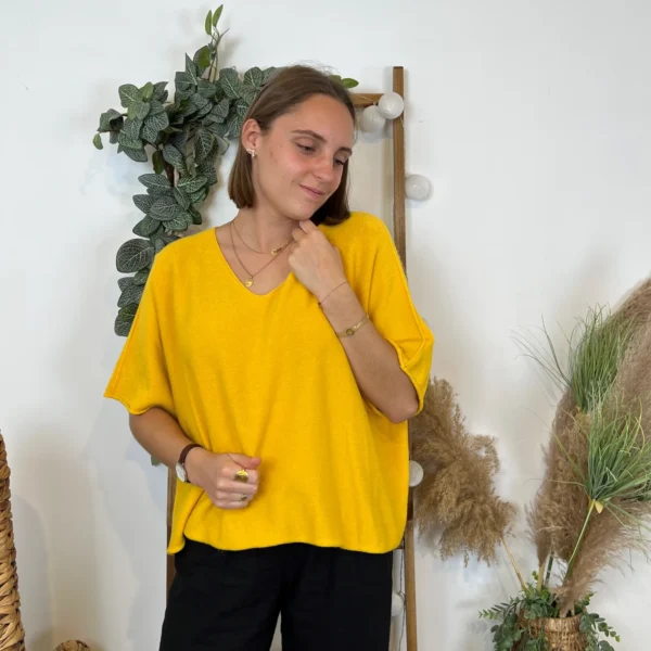 K545- Pull loose Crop-Top (Tu) - jaune - taille-unique