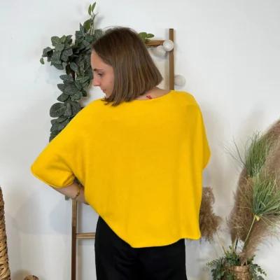 K545- Pull loose Crop-Top (Tu) - jaune - taille-unique