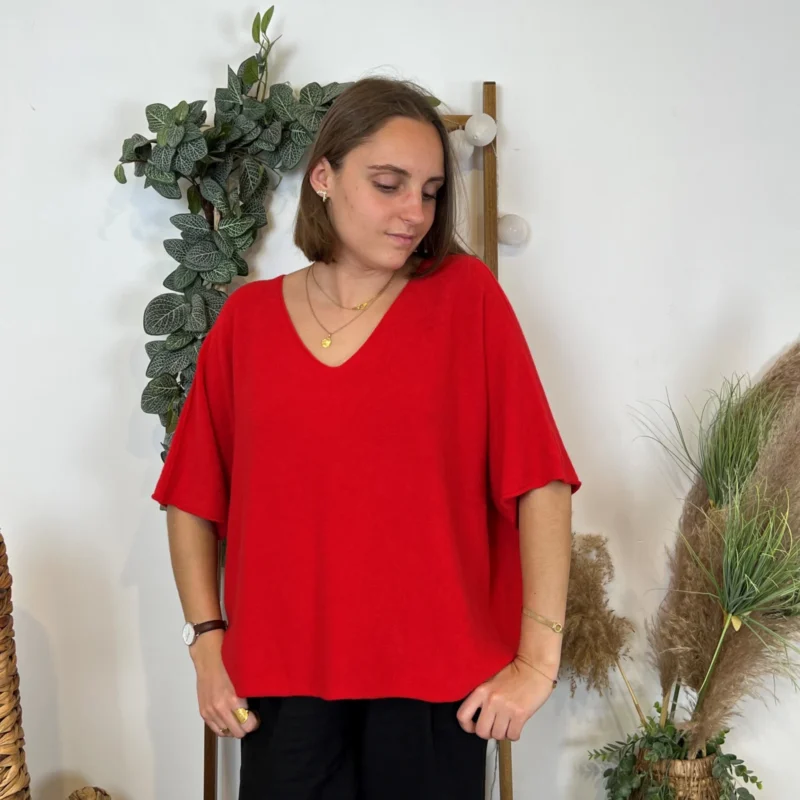Pull loose Crop-Top (Tu) - rouge - taille-unique