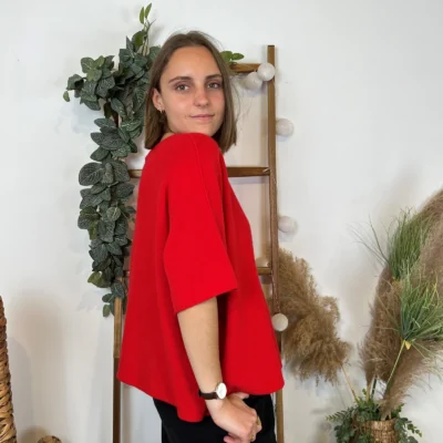 K545- Pull loose Crop-Top (Tu) - rouge - taille-unique