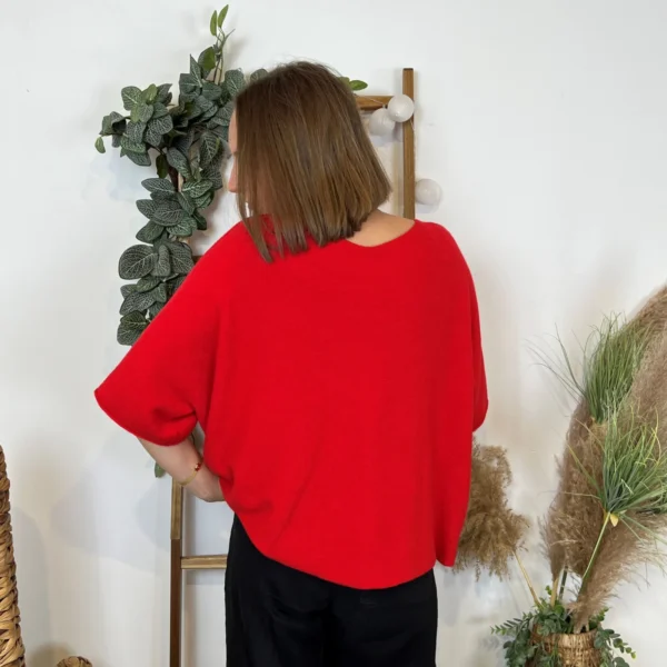 K545- Pull loose Crop-Top (Tu) - rouge - taille-unique