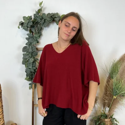 K545- Pull loose Crop-Top (Tu) - bordeaux - taille-unique