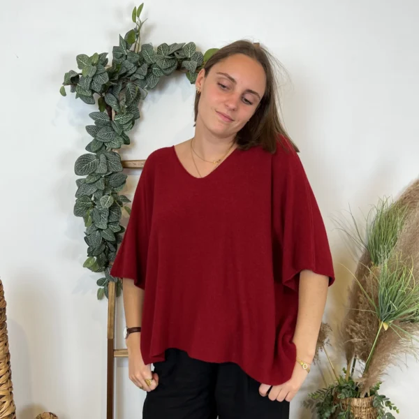 K545- Pull loose Crop-Top (Tu) - bordeaux - taille-unique