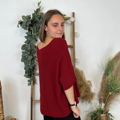 K545- Pull loose Crop-Top (Tu) - bordeaux - taille-unique