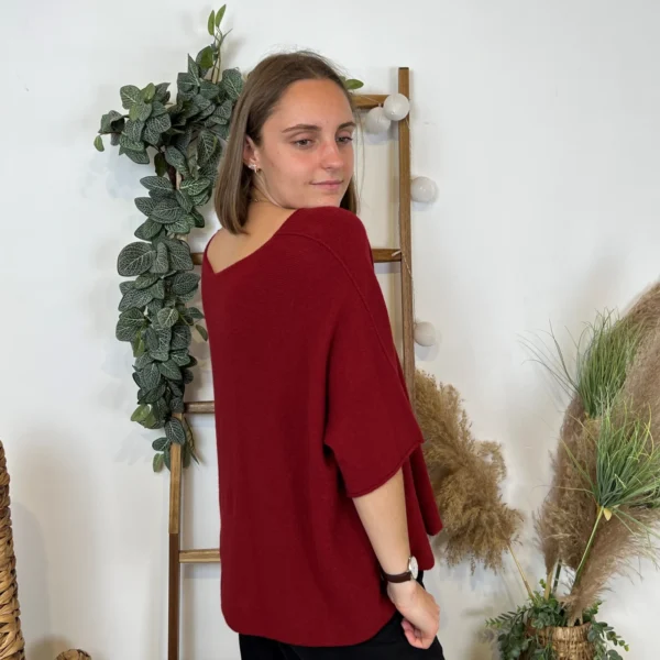 K545- Pull loose Crop-Top (Tu) - bordeaux - taille-unique