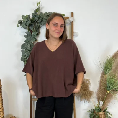 K545- Pull loose Crop-Top (Tu) - marron - taille-unique