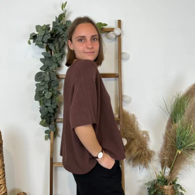 K545- Pull loose Crop-Top (Tu) - marron - taille-unique