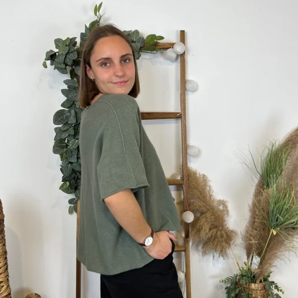 K545- Pull loose Crop-Top (Tu) - kaki - taille-unique