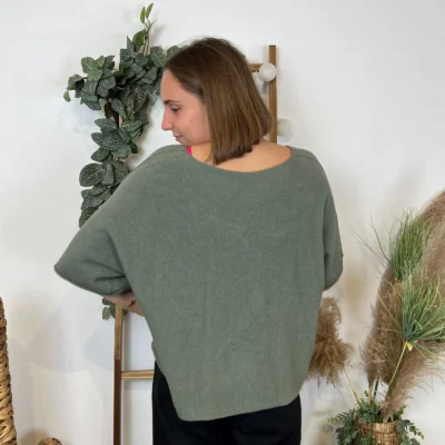 K545- Pull loose Crop-Top (Tu) - kaki - taille-unique