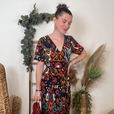 M374- Robe By-One imprimé éthnique (T36-T48) - noir - 48