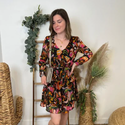 M366- Robe cintrée "Cerise Blue" - noir - 42