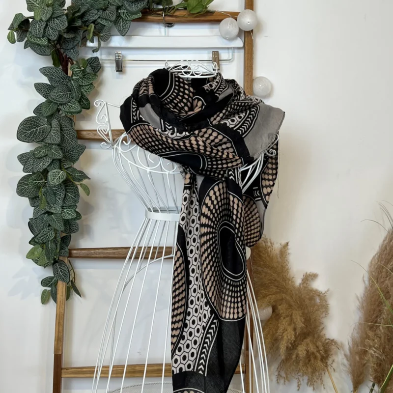 Y540- Foulard motif cercles - noir - sans-taille