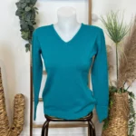 Pull col V laine et cachemire femme TRICOTONIC T38-T42 - bleu-canard - 42
