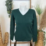Pull col V laine et cachemire femme TRICOTONIC T38-T42 - vert-sapin - 42