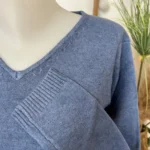 Pull col V laine et cachemire femme TRICOTONIC T38-T42 - bleu-indigo - 42