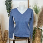 Pull col V laine et cachemire femme TRICOTONIC T38-T42 - bleu-indigo - 42
