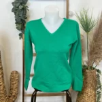 Pull col V laine et cachemire femme TRICOTONIC T38-T42 - vert-bresil - 42