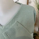 Pull col V laine et cachemire femme TRICOTONIC T38-T42 - vert-celadon - 42