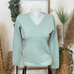 Pull col V laine et cachemire femme TRICOTONIC T38-T42 - vert-celadon - 42