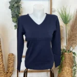 Pull col V laine et cachemire femme TRICOTONIC T38-T42 - marine - 42