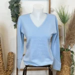Pull col V laine et cachemire femme TRICOTONIC T38-T42 - bleu-ciel - 42