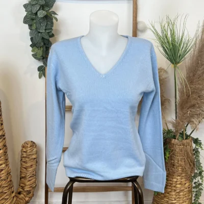 Y249-Tricotonic Col V les T38 & 42 - bleu-ciel - 42