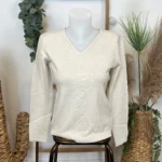 Pull col V laine et cachemire femme TRICOTONIC T38-T42 - beige - 42