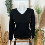 Pull col V laine et cachemire femme TRICOTONIC T38-T42 - noir - 42