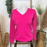 Pull col V laine et cachemire femme TRICOTONIC T38-T42 - fuchsia - 42