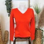 Pull col V laine et cachemire femme TRICOTONIC T38-T42 - orange - 42