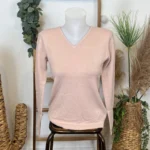 Pull col V laine et cachemire femme TRICOTONIC T38-T42 - rose-poudre - 42