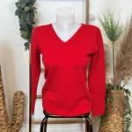Pull col V laine et cachemire femme TRICOTONIC T38-T42 - rouge - 42