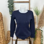 Pull col rond laine et cachemire femme TRICOTONIC T36-T42 - marine - 42