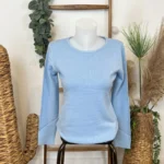 Pull col rond laine et cachemire femme TRICOTONIC T36-T42 - bleu-ciel - 42